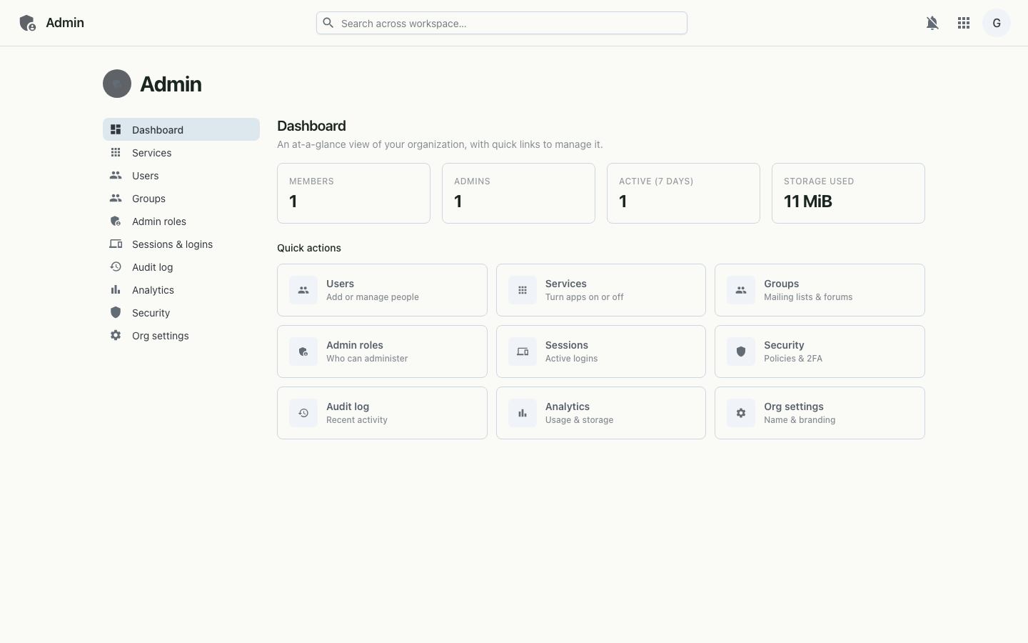 Admin console on desktop