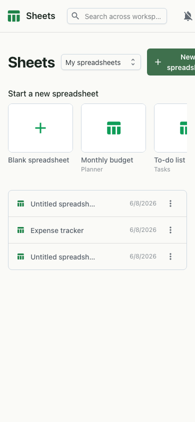 Sheets on mobile