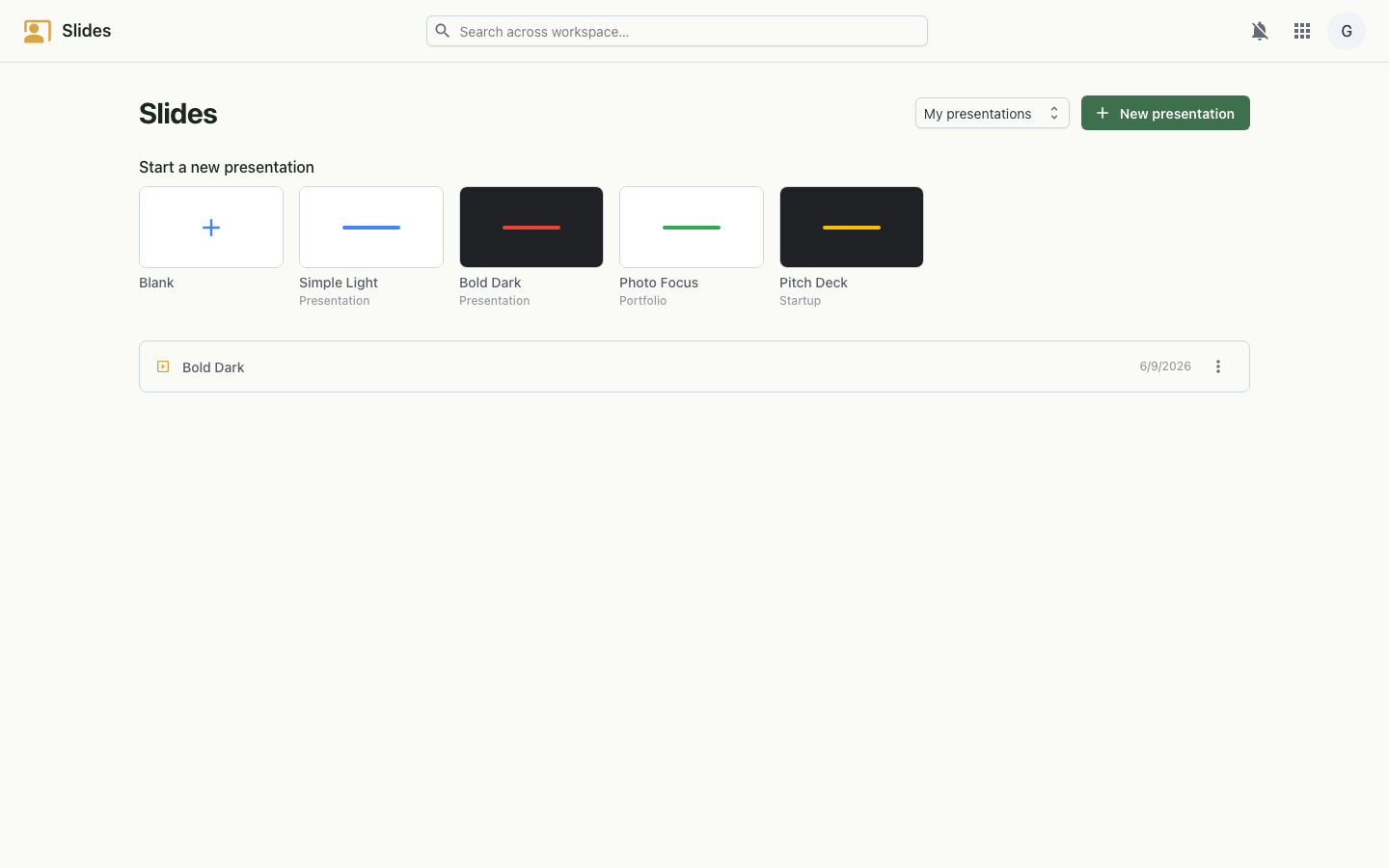 Slides editor on desktop