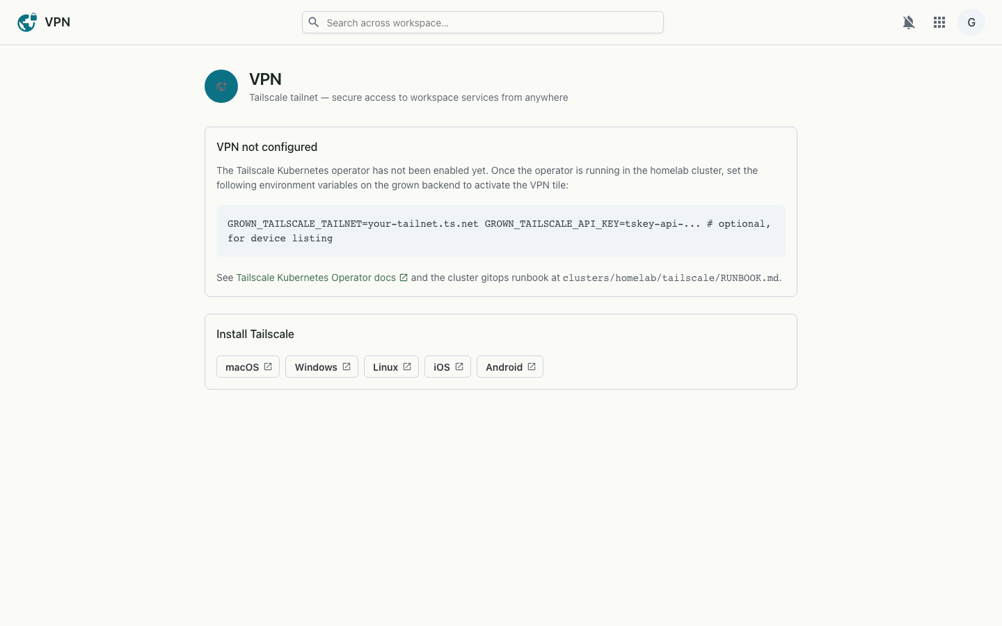 VPN page on desktop